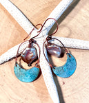 Copper Patina & Pearl Earrings ~