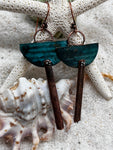 Copper Patina Half Moon & Stick Earrings