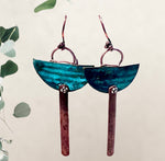 Copper Patina Half Moon & Stick Earrings